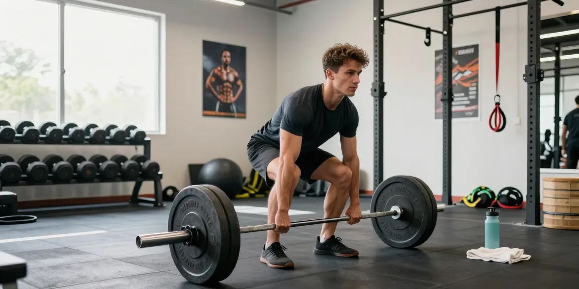 Deus Medical: Athlet beim Gewichtheben in modernem Fitnessstudio.