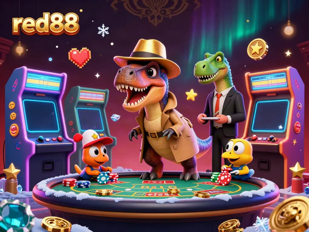 Experience the thrill of red88 with a dynamic 3D casino scene featuring exotic characters and vibrant gaming elements.