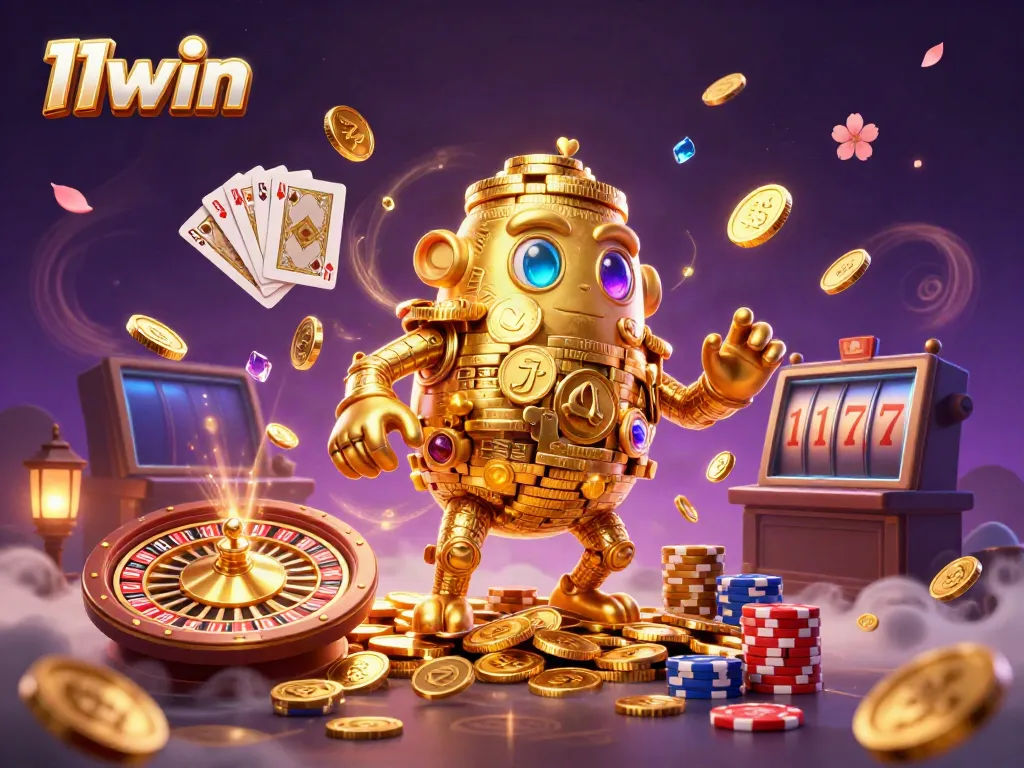 Experience the excitement of 11win with this animated gold golem and dynamic casino elements.