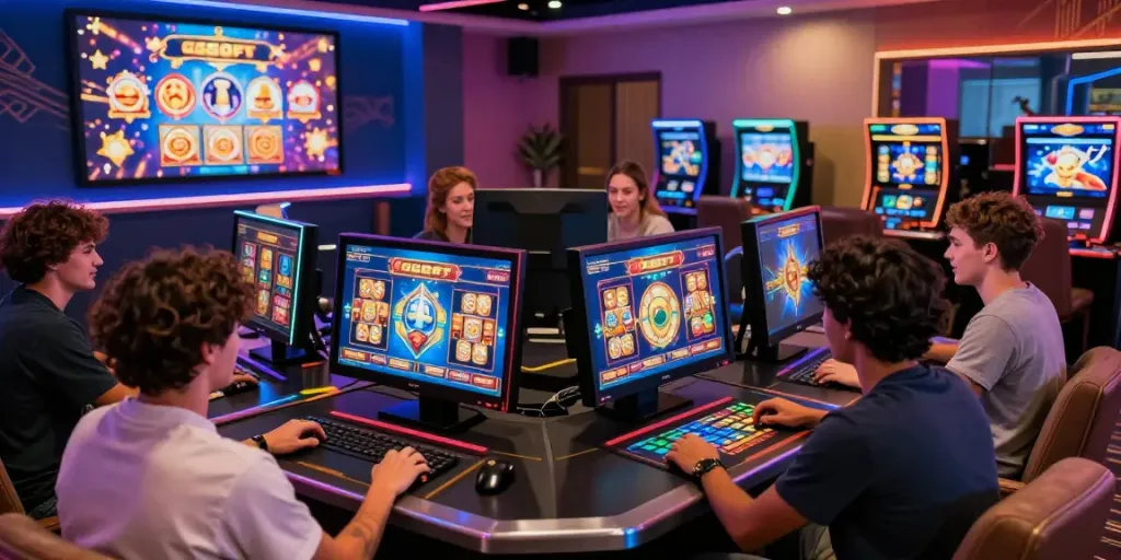 Players enjoying the GGSOFT slot game in a vibrant online casino atmosphere.