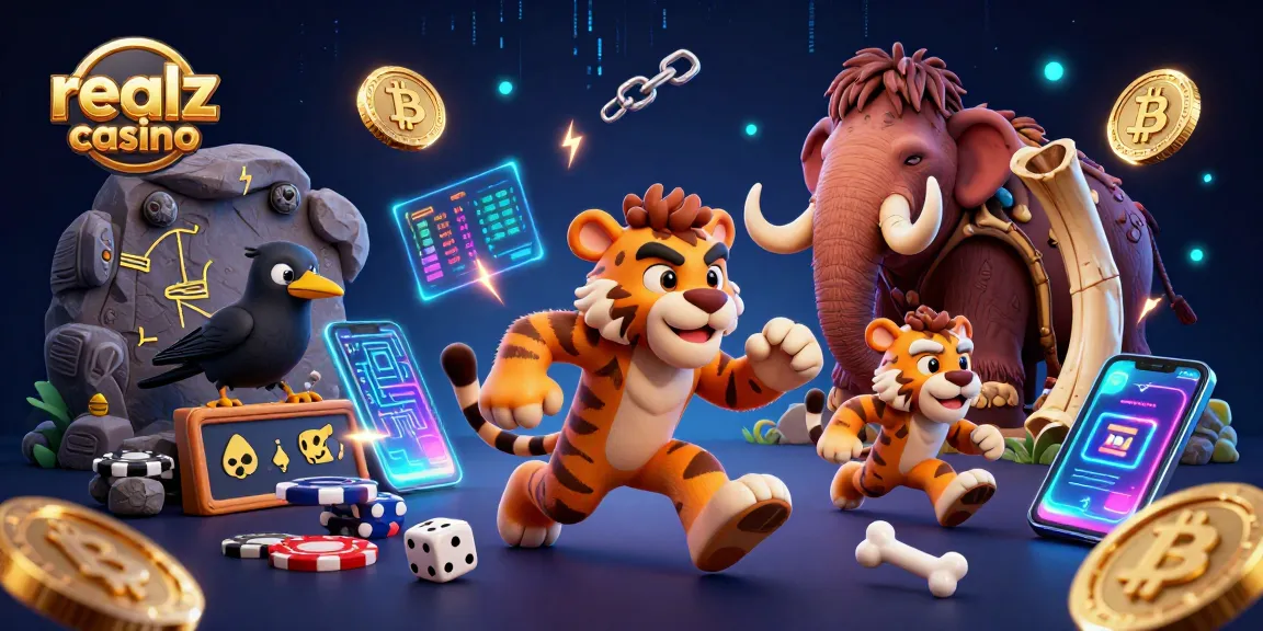 Experience realz casino excitement with a prehistoric gaming scene featuring unique characters and crypto elements!