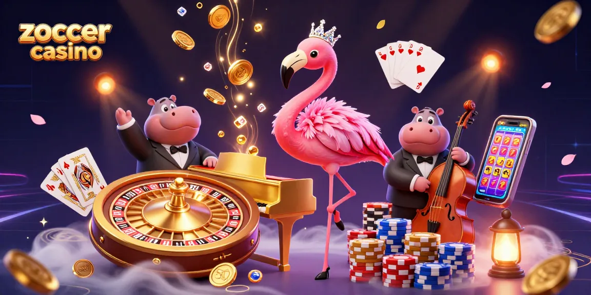 Engage with zoccer casino through vibrant 3D illustration showcasing dynamic gaming elements.