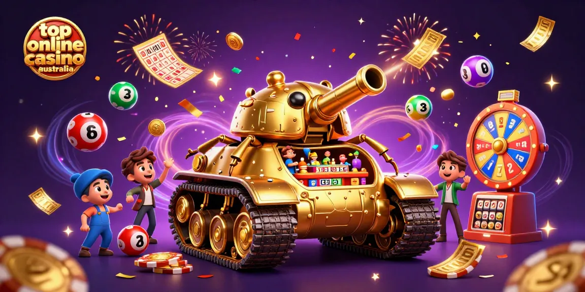 Experience the excitement of the top online casino Australia with colorful lottery elements and a festive casino scene.